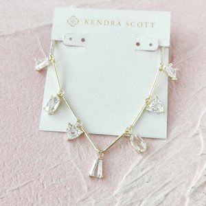 Kendra Scott Blair White Crystal Gold Jewel Strand Necklace AUTHENTIC NEW